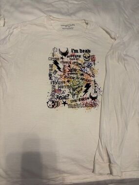 White Graphic Long-Sleeve Tee - Multicolor Print